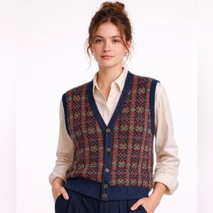 100% Wool - Fair Isle Sweater Vest in Excellent Vintage Condition - Size Med